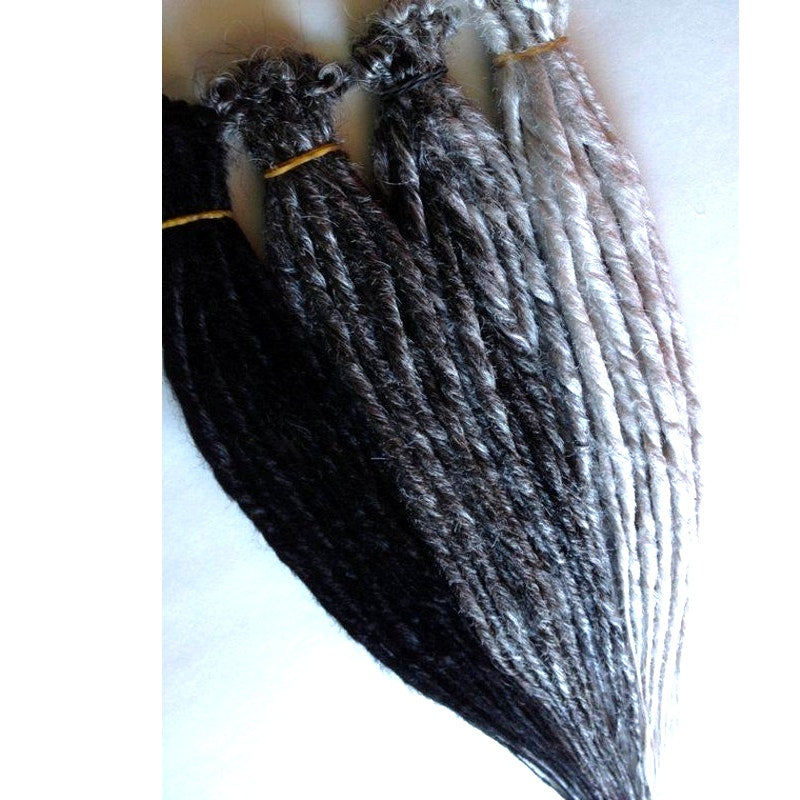 50 SE Single Ended Dreads Dreadlocks Hair Extensions Black Silver Grey White