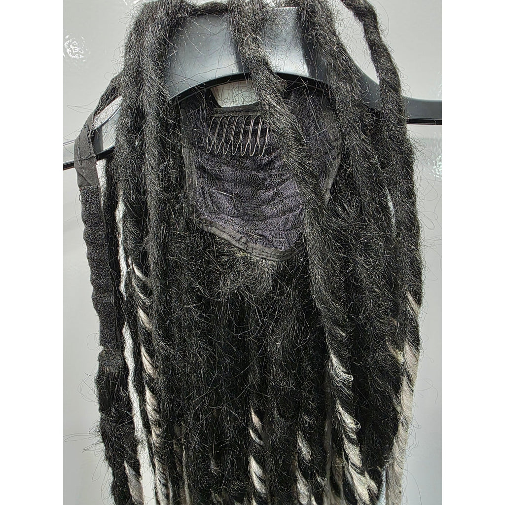 Black & Silver White Ombre Pony Tail Fall Dreads Dreadlocks Hair Extensions