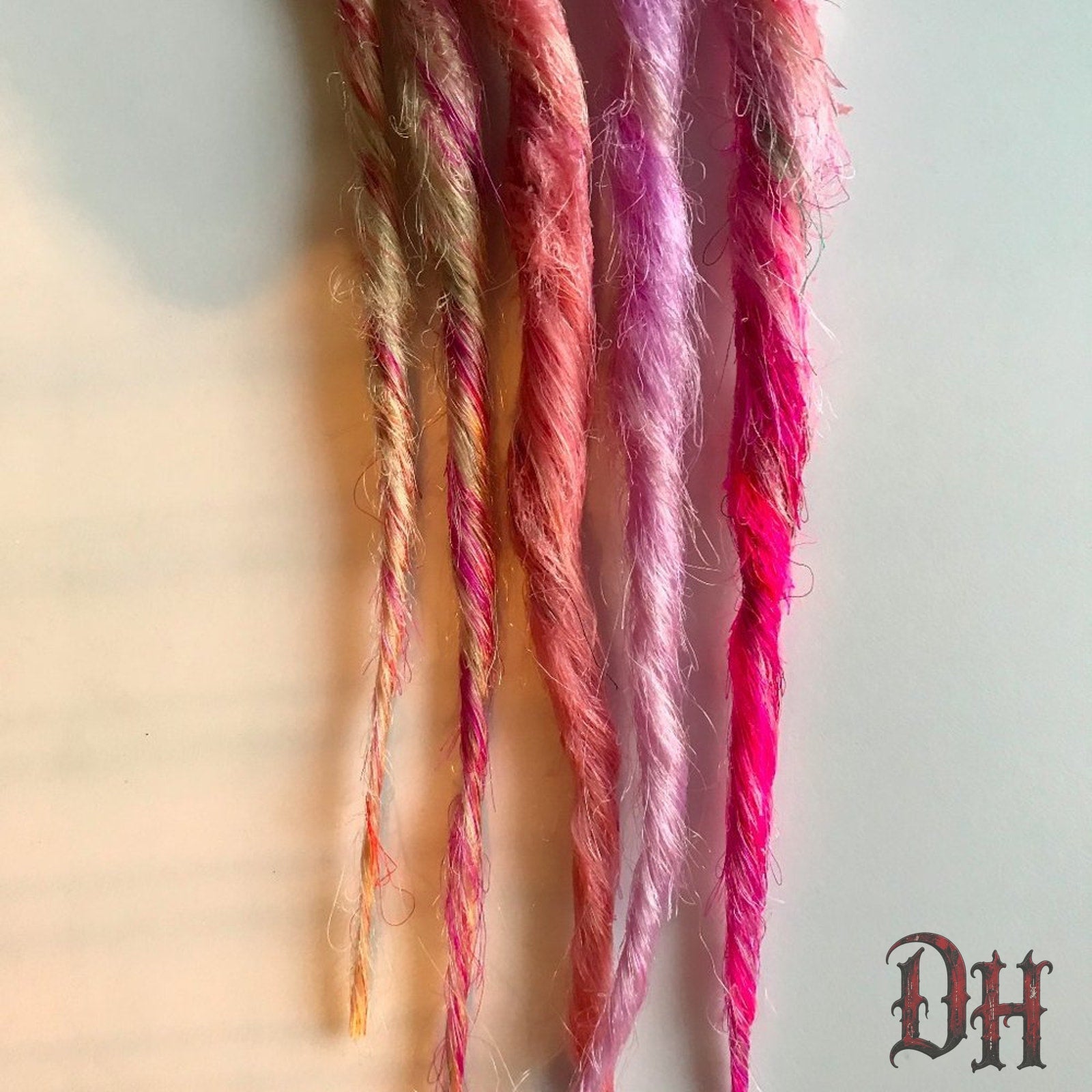Pink Blonde Clip in Dread Dreadlock Hair Extension