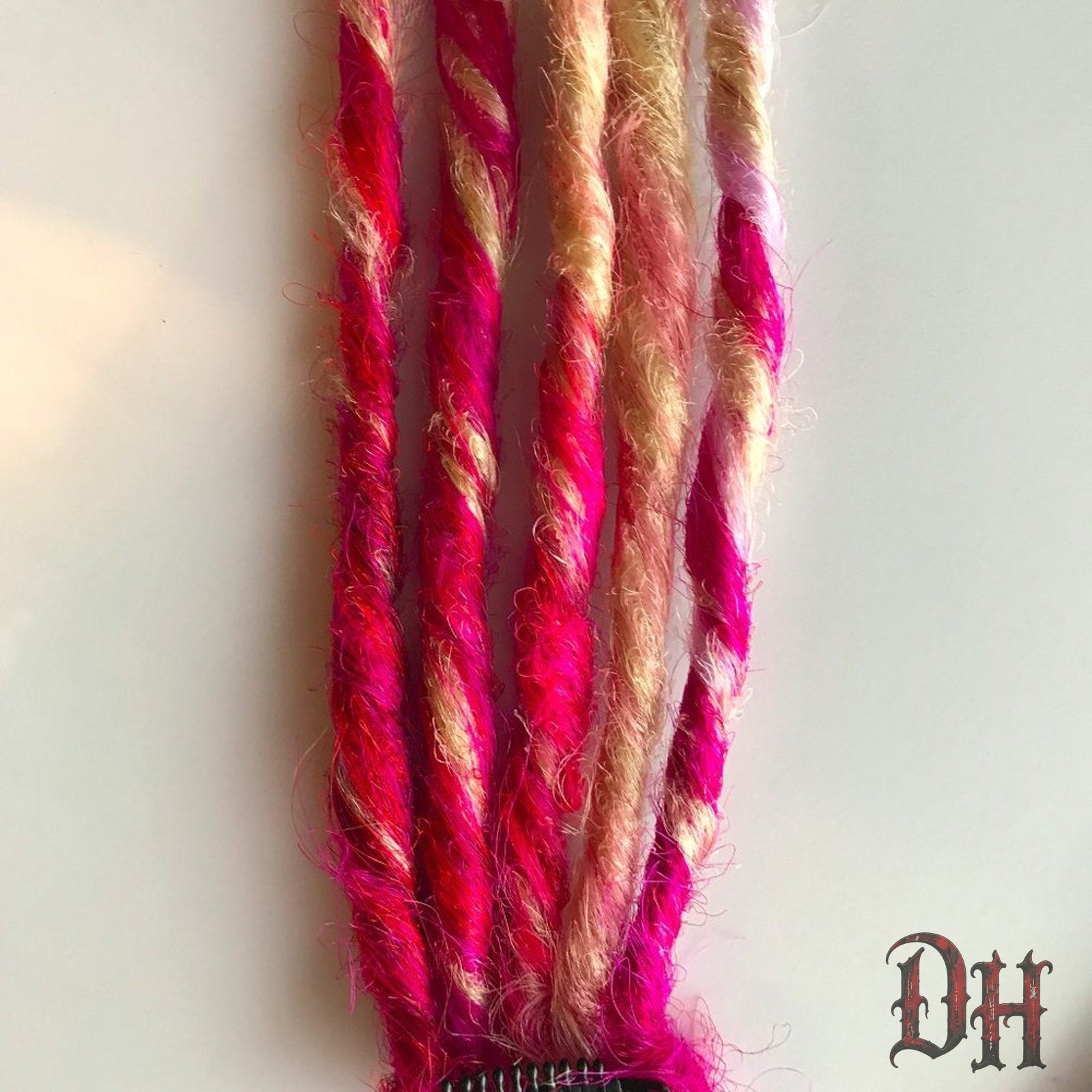 Pink Blonde Clip in Dread Dreadlock Hair Extension