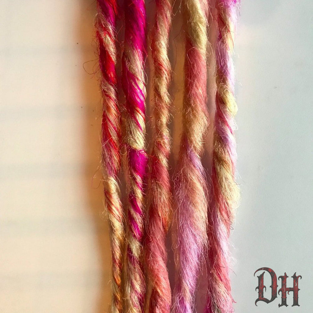 Pink Blonde Clip in Dread Dreadlock Hair Extension