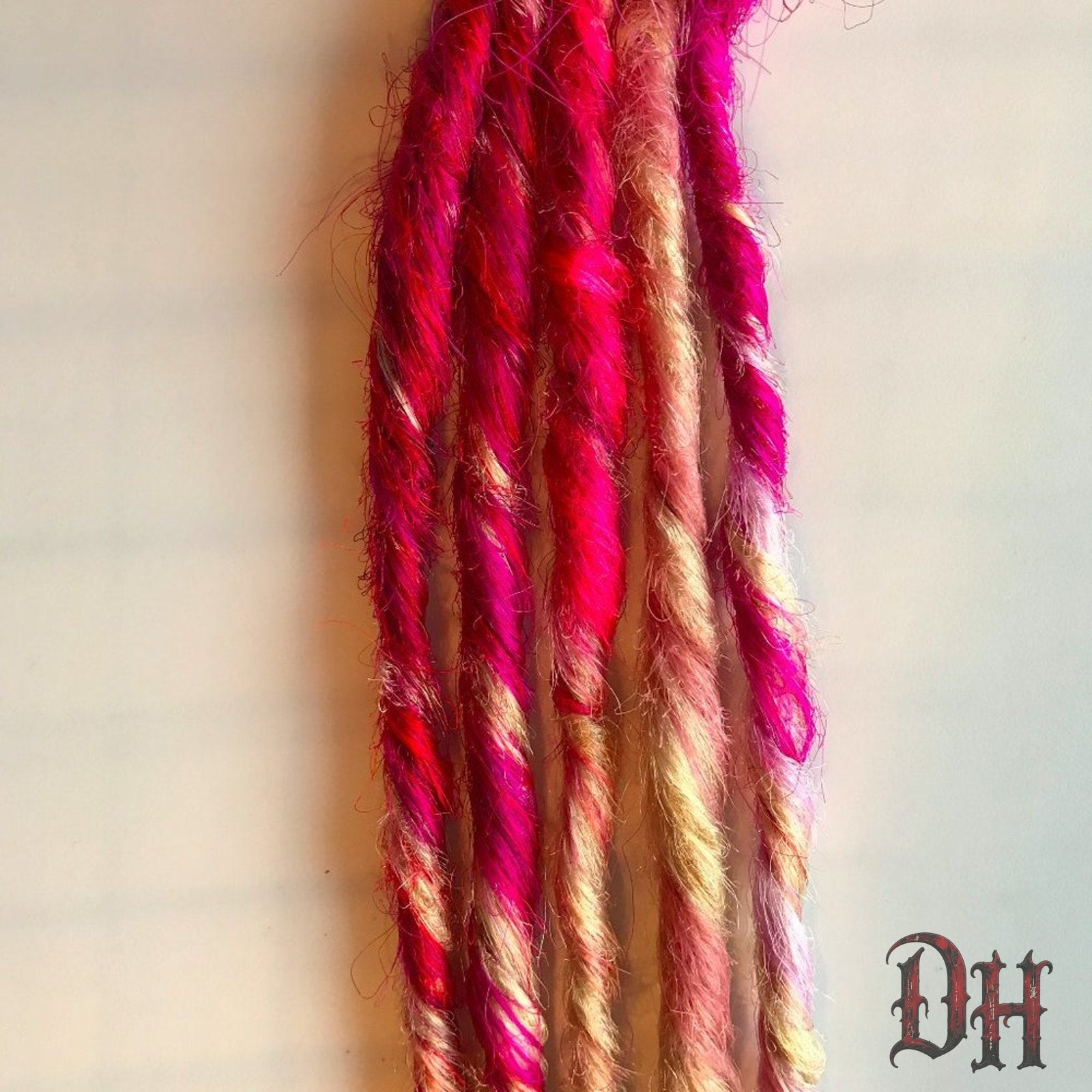 Pink Blonde Clip in Dread Dreadlock Hair Extension