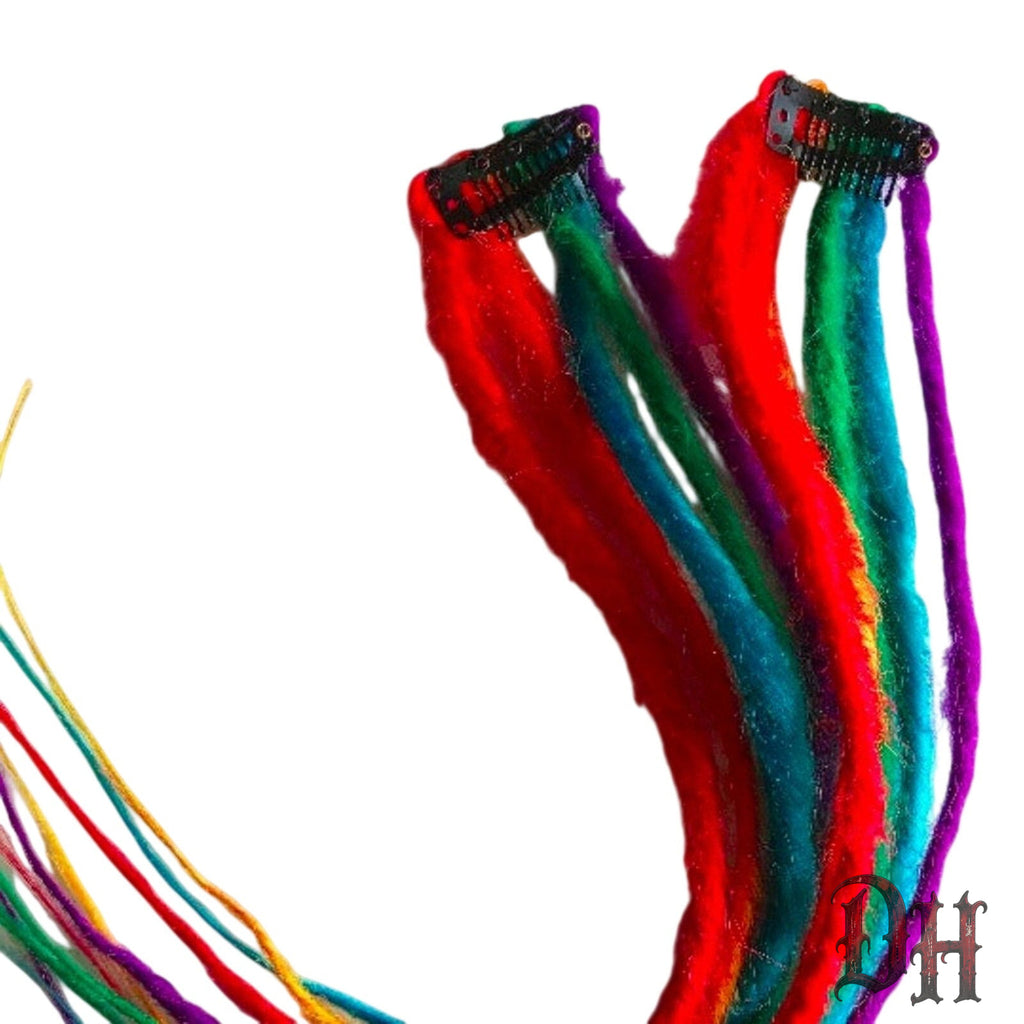 Rainbow Clip in Dreads Dreadlock Hair Extensions